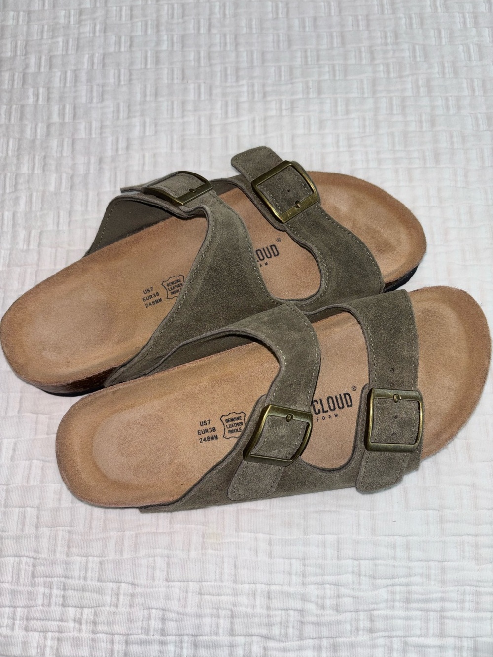 Project Cloud Green Suede Double Strap Footbed Sandals 7 Birkenstock Style